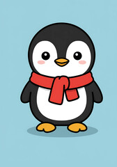 Obraz premium Winter Penguin with Scarf on Ice Blue background.
