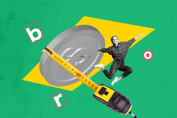 Creative artwork template sketch image 3D collage of dollars wealth budget earnings currency...