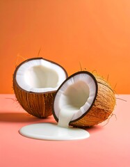 Fresh Coconut Halves with Milk