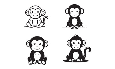 Naklejka premium baby monkey cartoon of vector art design illustration of a silhouette of a monkey silhouette , monkey vector silhouette eps 10