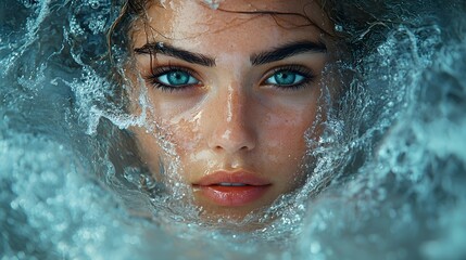 A woman s face dissolving into ocean waves