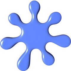 Cartoon drop and splatter. Purple stain of paint and ink with splashes. 3d render