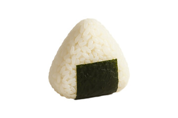 Japanese rice ball (onigiri) with nori seaweed isolated on white or transparent background. Traditional Japanese food, perfect for menus, packaging, and Asian cuisine content, clipping path