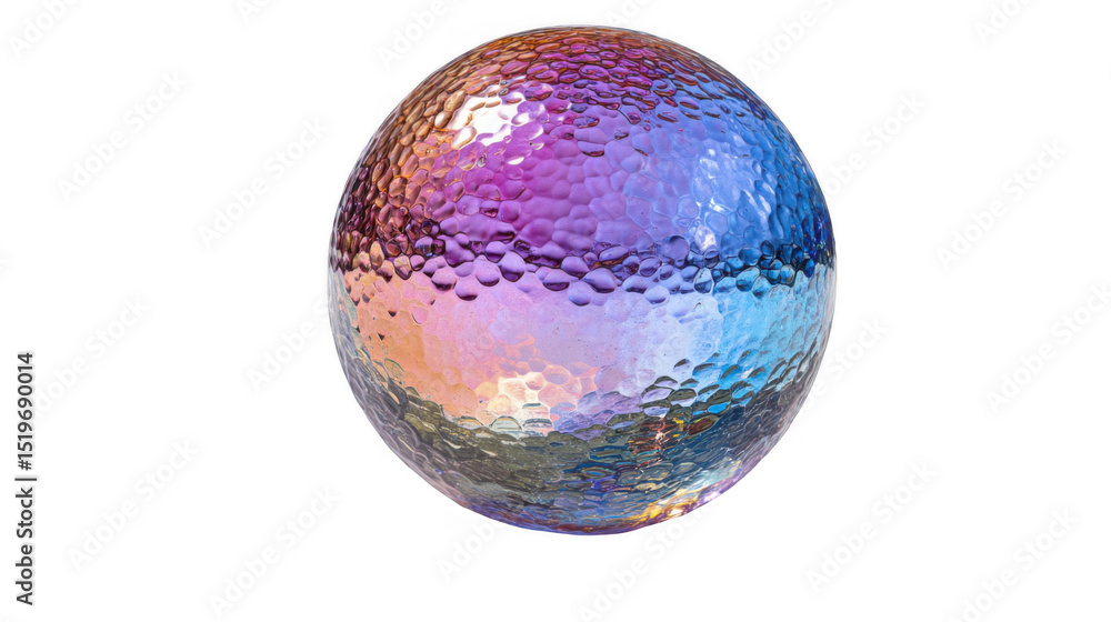 Poster textured glass orb reflecting ambient light, creating a colorful and iridescent effect, isolated on 