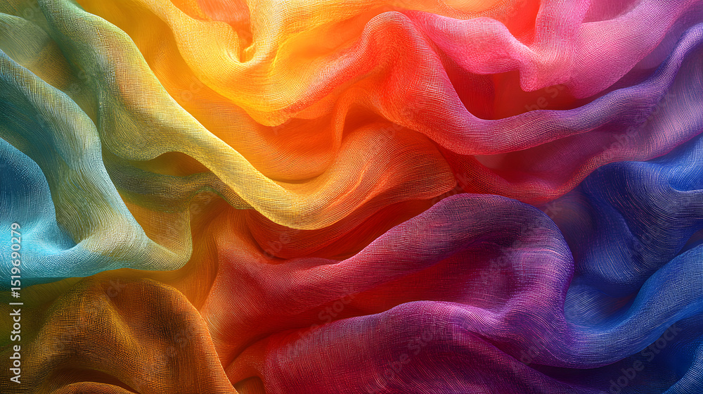 Poster abstract vibrant fluid swirls of color. dynamic motion and flowing textile textures in a rainbow spe