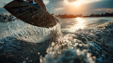 Experience Extreme Water Sports: Wakeboarding and Surfing Adventure at Sunset - High-Energy Action, Waves, and Thrill