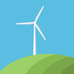 Fototapeta premium A modern wind turbine stands against a clear blue sky, symbolizing renewable energy
