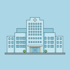 Modern hospital building with a clear blue sky, symbolizing healthcare and wellness