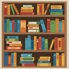 Colorful bookshelf filled with various books, showcasing a cozy reading environment