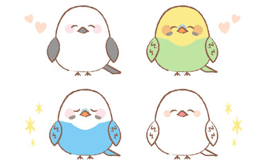 かわいい小鳥の手描きイラストセット