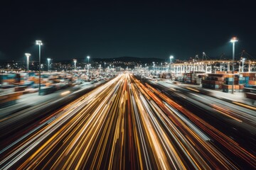 Obraz premium Abstract Cosmic Blend of Glowing Light Trails in a Nighttime Urban Environment