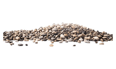 Scatter of small pebbles in sand pile, isolated on white background, side view, vector illustration, gravel texture, beach stones, texture surface, nature illustration, stone texture.