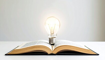  light bulb glowing on book, idea of ​​inspiration from reading, innovation idea concept
