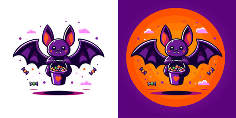 Halloween character. Bat Halloween cartoon character. Cute Bat Cartoon. Halloween bat. Cute bat flying. Bat vector Illustration. Happy Halloween festival decoration. Halloween banner, poster with bat