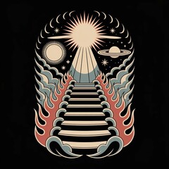 Illustration of a stairway to the sun symbolizing ascension cosmic journey and spiritual discovery
