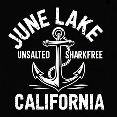 June lake california vintage anchor design featuring unsalted sharkfree waters for travel souvenirs and apparel