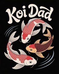Koi dad design featuring three koi fish in a circular arrangement against a black background suitable for fathers day and fish enthusiasts