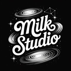 Milk studio logo design featuring galactic spirals stars and constellations perfect for branding and creative businesses