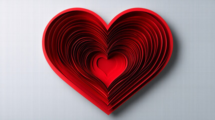 A vibrant red paper heart, a timeless symbol of love and romance, stands out against a pristine white background, perfect for Valentine's Day designs