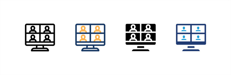 Online Meeting icon set multiple style collection. Vector illustration.