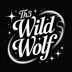 The wild wolf text graphic in bold white font with sparkle accents on a black background for creative designs