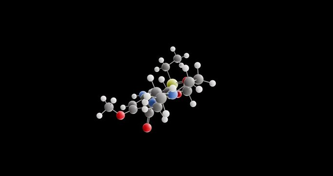 Amisulpride molecule, rotating 3D model of antiemetic, looped video on a black background
