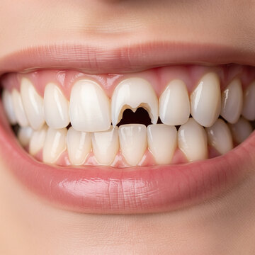 Sourire avec une dent &eacute;br&eacute;ch&eacute;e