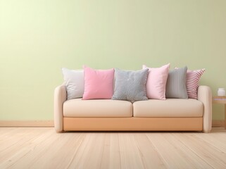 Classic wall background complements the living area or reception's interior design, incorporating living coral Pantone in a 3D illustration and 3D rendering