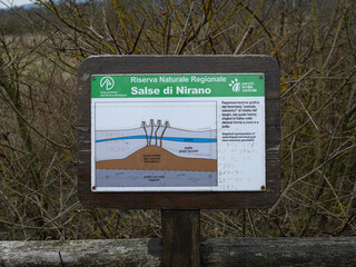 Informational Sign for Natural Mud Formation in Salse di Nirano, Modena - Italy