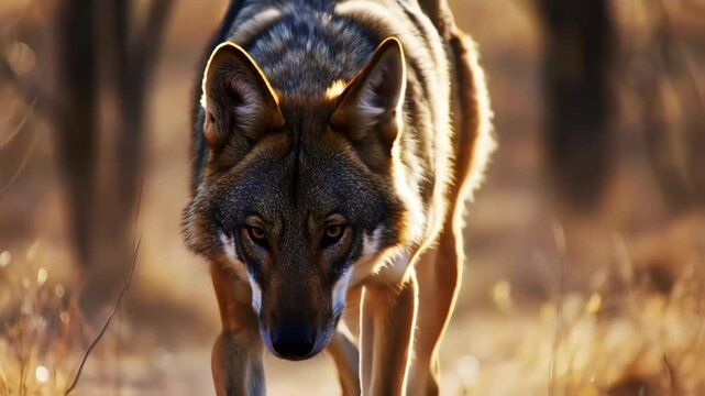 Maned Wolf Walking in the Brazilian Savannah at Sunset