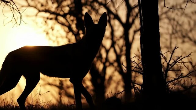 Maned Wolf Walking in the Brazilian Savannah at Sunset