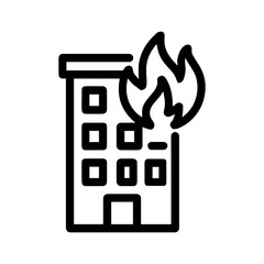 Burning building icon with transparent background fire emergency structure aflame

