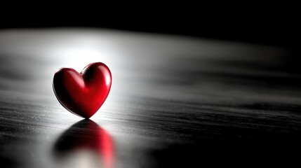 Fototapeta premium Red heart on black surface, minimalist abstract composition, symbolizing love and simplicity
