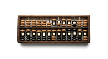 Abacus Calculating Tool Close-up Traditional Asian Counting Frame on White
