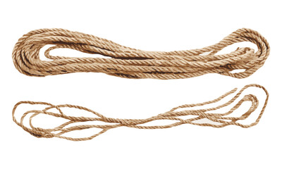 Rope set isolated on white background, top view, vector illustration, strong rope, cord, twine, string bundle, textile, knot, accessory, DIY projects, craft, knotting technique.