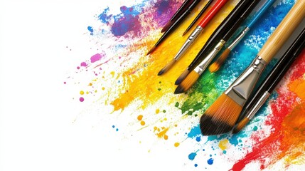 Colorful Brushes With Paint on a White Background for Art Projects