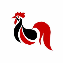 Minimalist Rooster Logo Design in Black and Red Silhouette Style