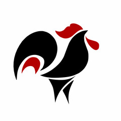 Minimalist Rooster Logo Design in Black and Red Silhouette Style