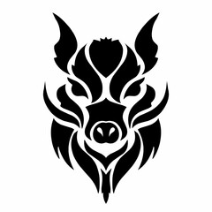 Tribal Wild Boar Head Vector Illustration in Black Silhouette Style