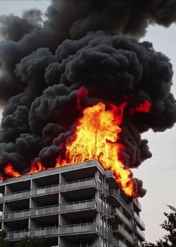 fire on the roof of the building