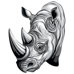 Rhinoceros Wild African Savanna Animal Portrait vector illustration isolated on white 