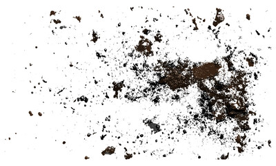 Water droplets, wet mud, stains texture, isolated on white background, top view, vector illustration, soil, dirt surface, natural texture, grunge background, earth tones.