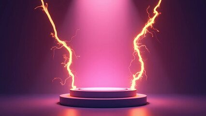3D Product Mockup with Dark Violet Background and Electric Yellow Lightning Energy