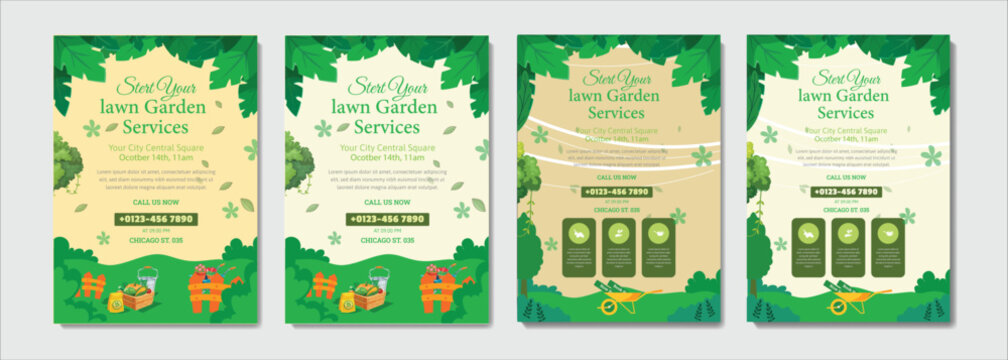 lawn care flyer design template. landscaping and gardening lawn care service flyer, poster, leaflet design lawnmower flyer template.