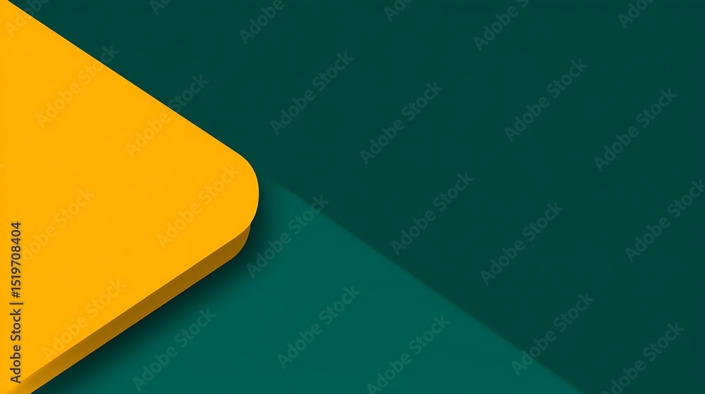 Poster simple flat yellow geometric shape positioned on the mid-left of a deep green background, featuring 
