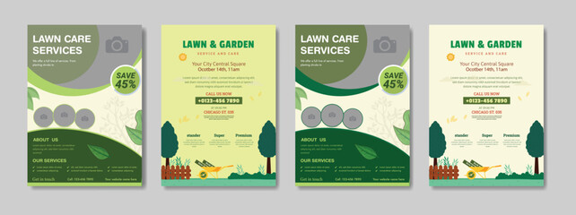 Landscape Gardening Services Lawn Care Flyer Template with Green and Yellow Accents