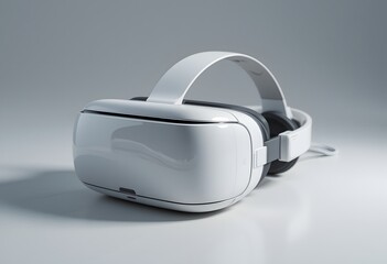 Virtual Reality Headset. Futuristic Device. Isolated On White. Soft Lighting Showcases Sleek, Modern Design. Innovation At Your Fingertips. Explore New Dimensions.