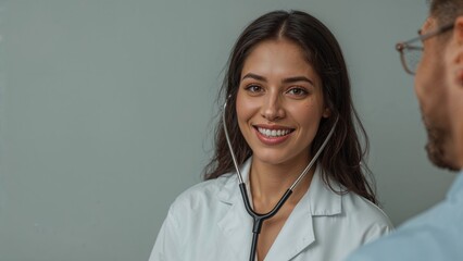 Smiling healthcare professional with patient in examination room