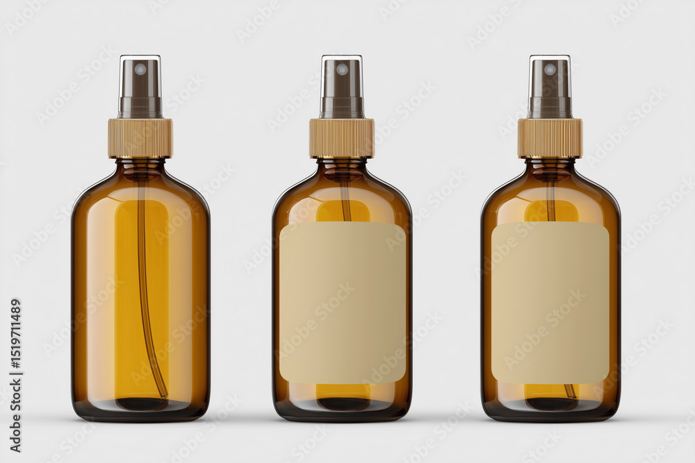 Poster three bottles of perfume are shown, all with the same label and the same bottle cap. the bottles are