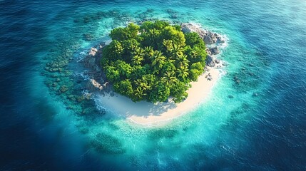 Breathtaking aerial view of a secluded tropical island paradise